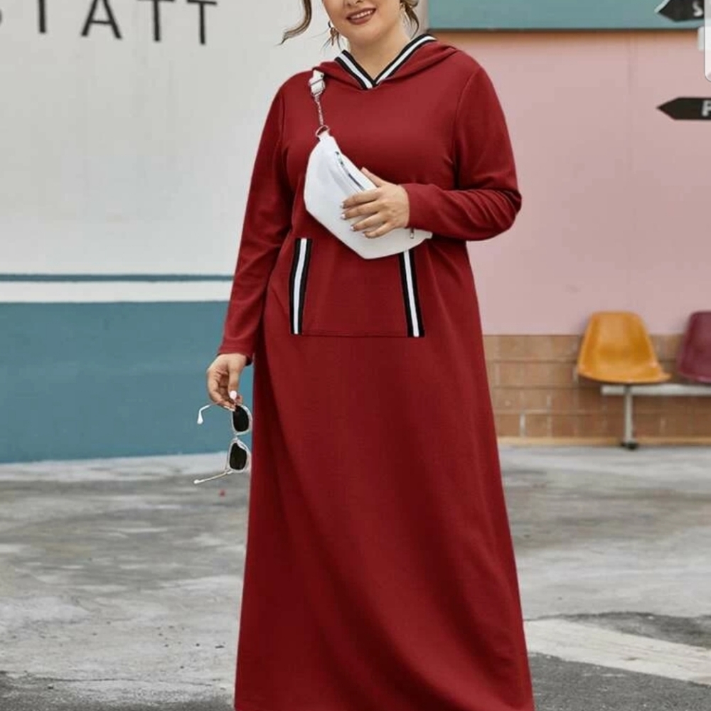 Plus Striped Tape Hooded Maxi Dress Without Bag